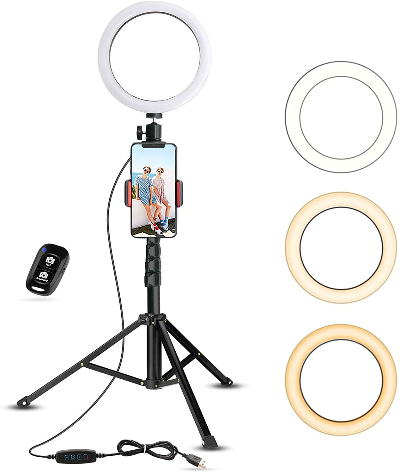 Selfie Ring Light with Tripod Stand & Cell Phone Holder for Live Stream/Makeup, UBeesize Mini Led Camera Ringlight for YouTube Video/Photography