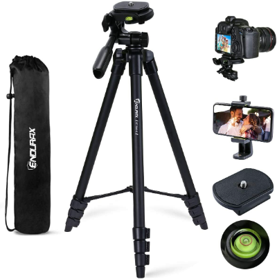 Endurax 60'' Camera Phone Tripod Stand for DSLR Canon Nikon with Universal Phone Mount, Bubble Level and Carry Bag